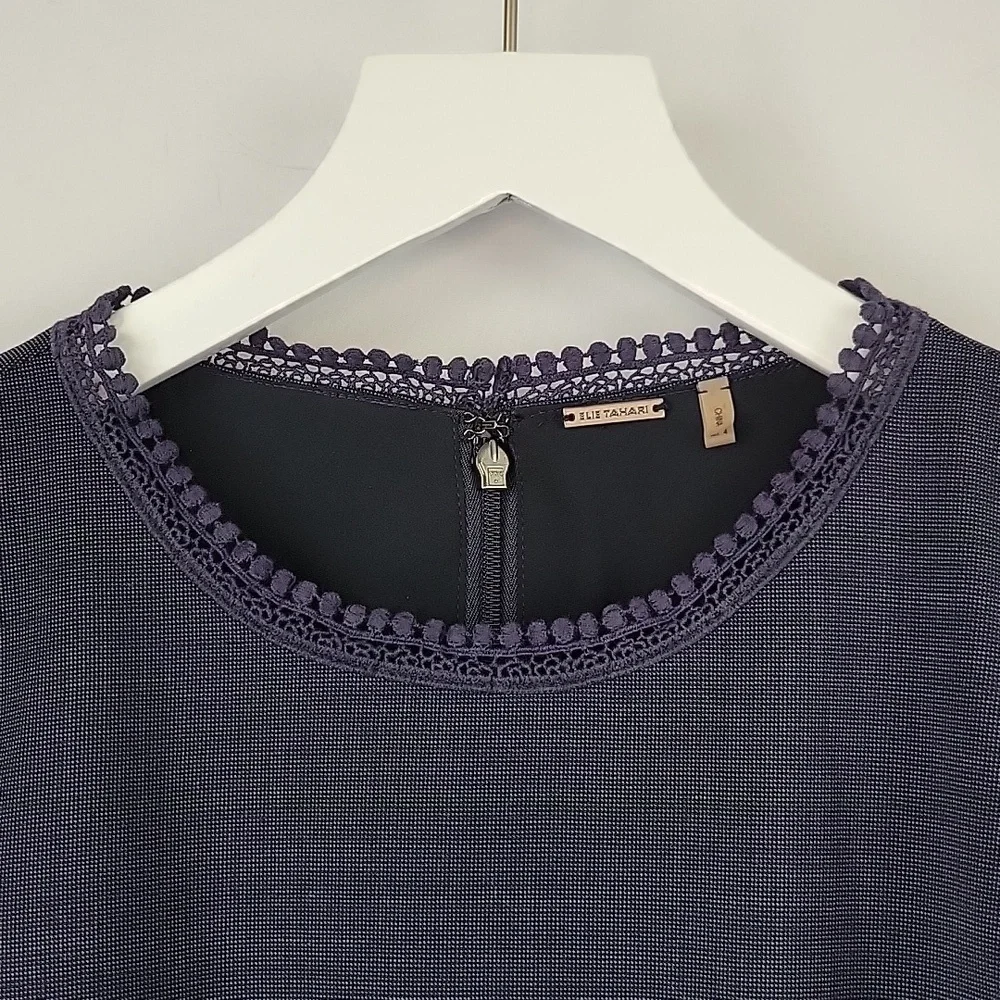 Elie Tahari Emory Wool Sheath Dress Grayed Navy Size 4 - Picture 6 of 15